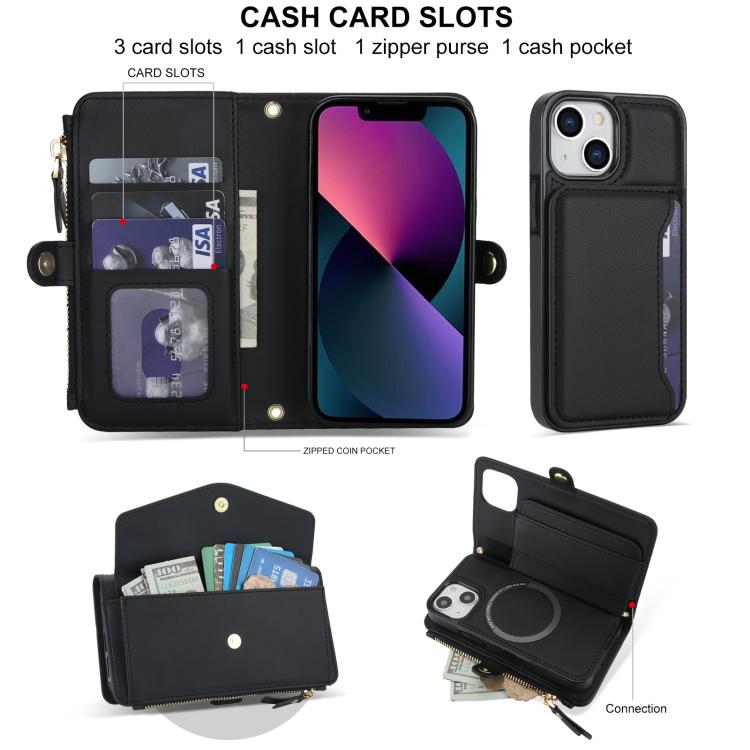 For iPhone 13 mini Multifunctional Wallet Detachable Leather Phone Case with Lanyard