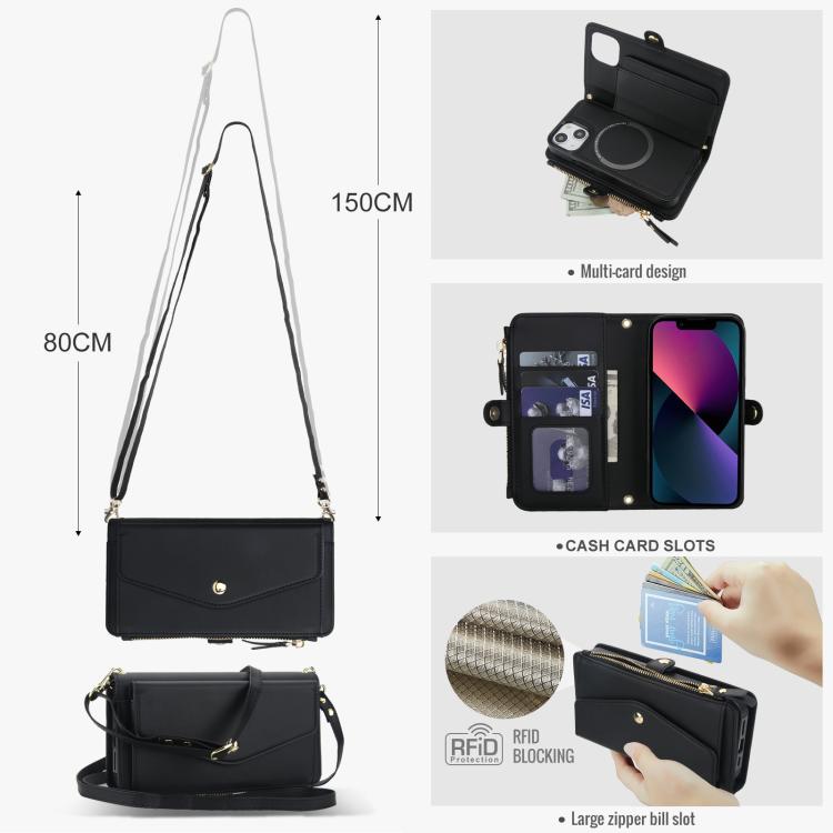 For iPhone 13 mini Multifunctional Wallet Detachable Leather Phone Case with Lanyard