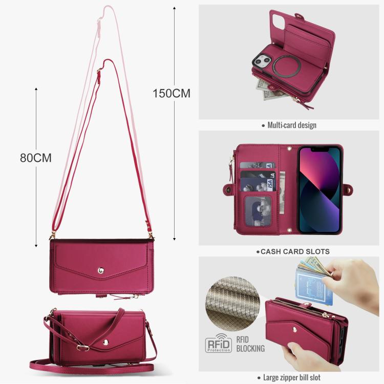 For iPhone 13 mini Multifunctional Wallet Detachable Leather Phone Case with Lanyard