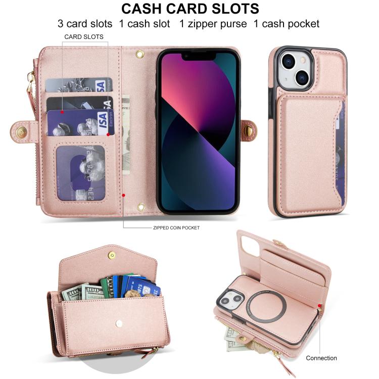 For iPhone 13 mini Multifunctional Wallet Detachable Leather Phone Case with Lanyard