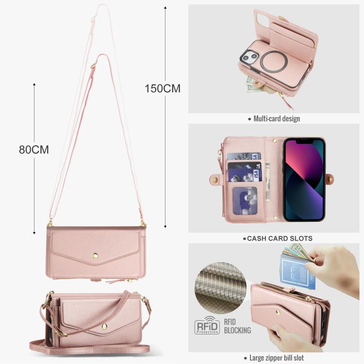 For iPhone 13 mini Multifunctional Wallet Detachable Leather Phone Case with Lanyard