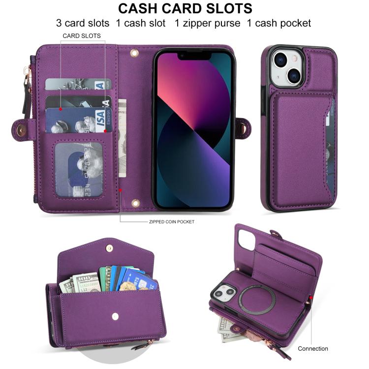 For iPhone 13 mini Multifunctional Wallet Detachable Leather Phone Case with Lanyard