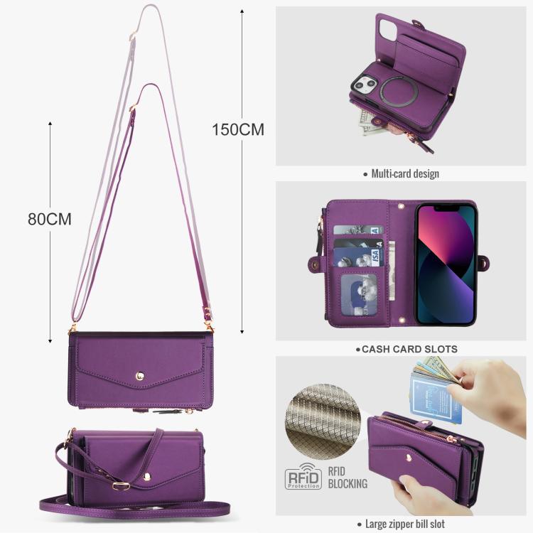 For iPhone 13 mini Multifunctional Wallet Detachable Leather Phone Case with Lanyard