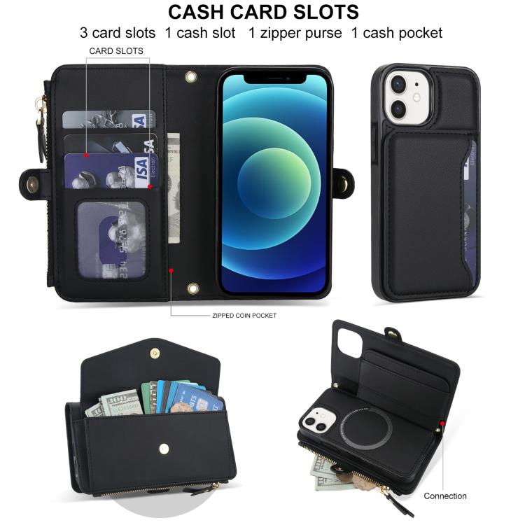 For iPhone 12 mini Multifunctional Wallet Detachable Leather Phone Case with Lanyard