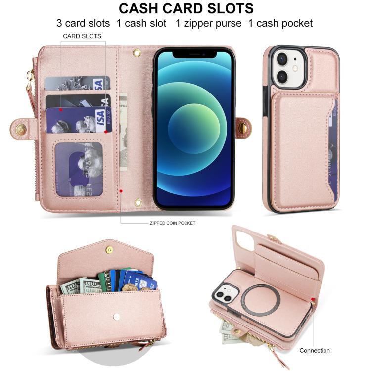 For iPhone 12 mini Multifunctional Wallet Detachable Leather Phone Case with Lanyard