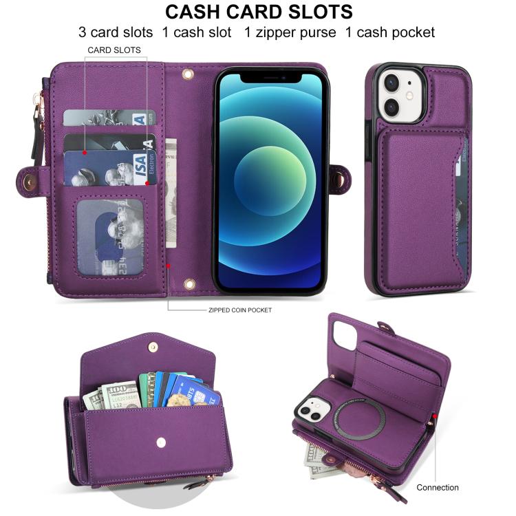 For iPhone 12 mini Multifunctional Wallet Detachable Leather Phone Case with Lanyard