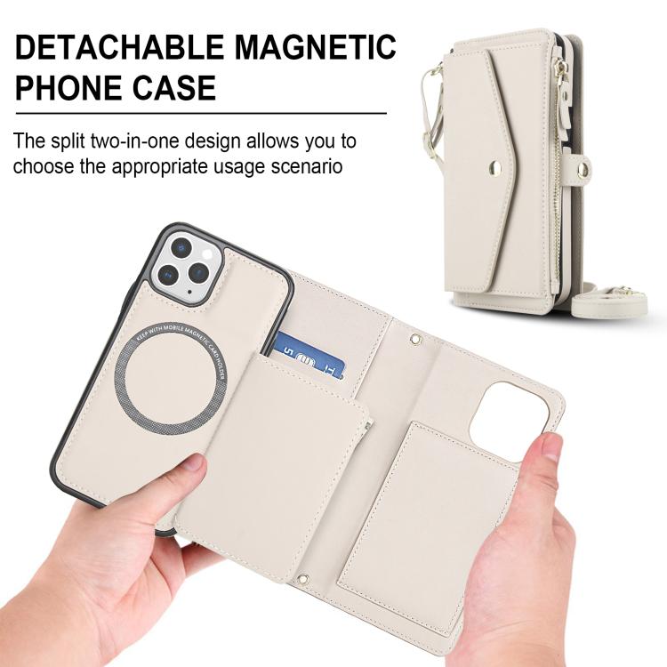 For iPhone 11 Pro Max Multifunctional Wallet Detachable Leather Phone Case with Lanyard