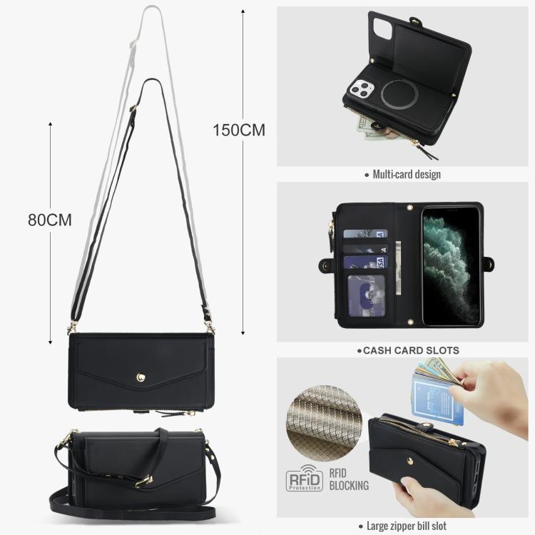 For iPhone 11 Pro Max Multifunctional Wallet Detachable Leather Phone Case with Lanyard