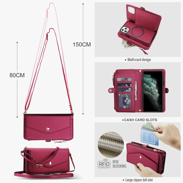 For iPhone 11 Pro Max Multifunctional Wallet Detachable Leather Phone Case with Lanyard