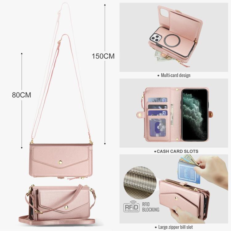 For iPhone 11 Pro Max Multifunctional Wallet Detachable Leather Phone Case with Lanyard