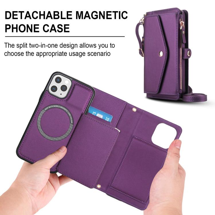 For iPhone 11 Pro Max Multifunctional Wallet Detachable Leather Phone Case with Lanyard