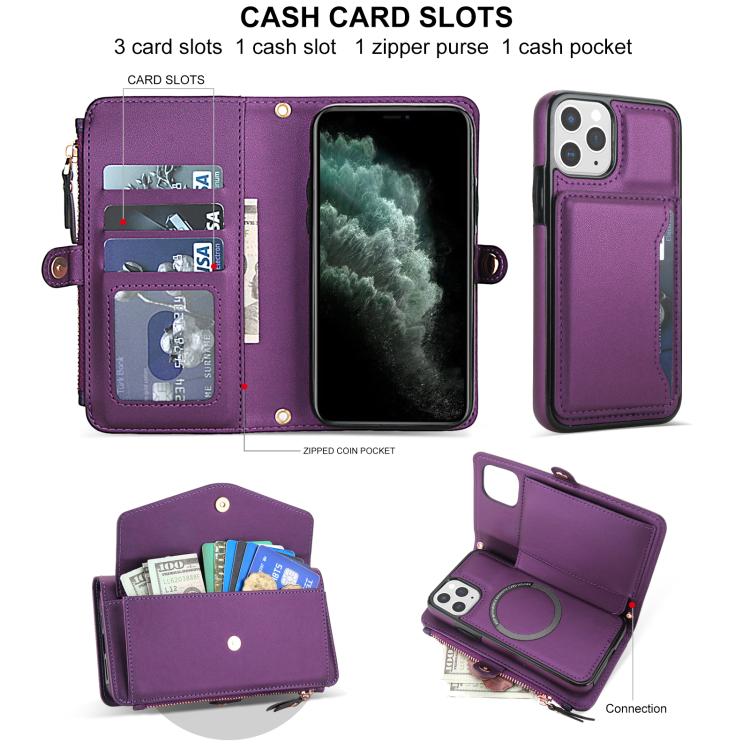 For iPhone 11 Pro Max Multifunctional Wallet Detachable Leather Phone Case with Lanyard