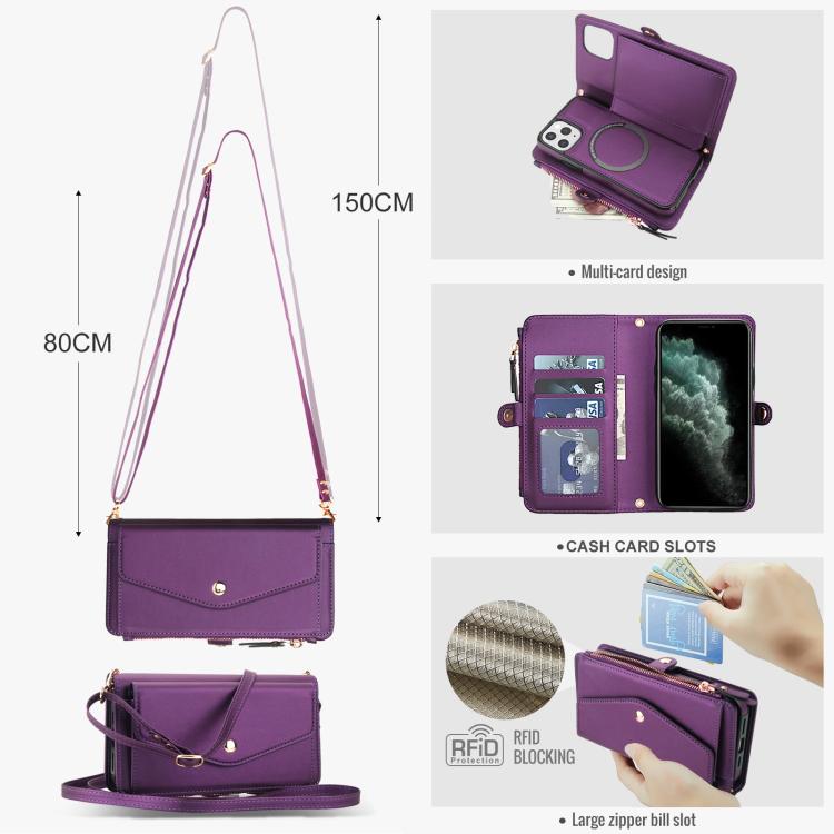 For iPhone 11 Pro Max Multifunctional Wallet Detachable Leather Phone Case with Lanyard