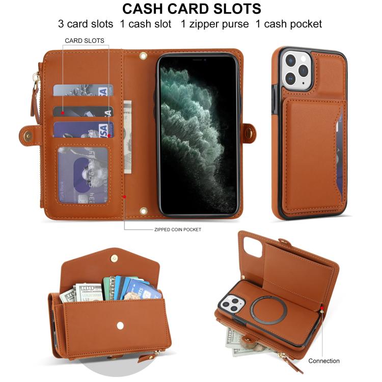 For iPhone 11 Pro Max Multifunctional Wallet Detachable Leather Phone Case with Lanyard