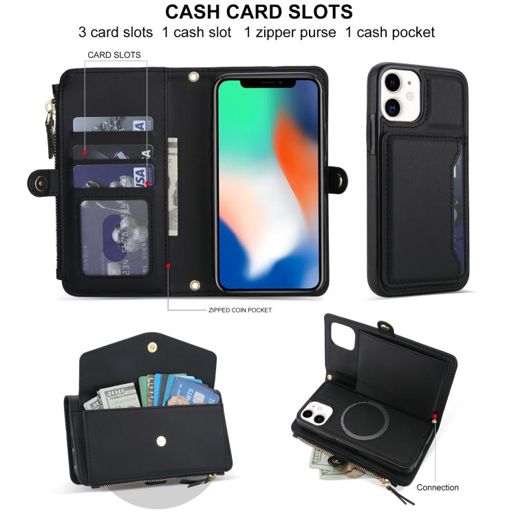 For iPhone 11 Multifunctional Wallet Detachable Leather Phone Case with Lanyard