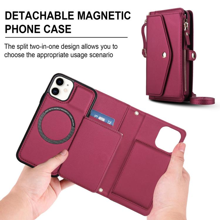 For iPhone 11 Multifunctional Wallet Detachable Leather Phone Case with Lanyard