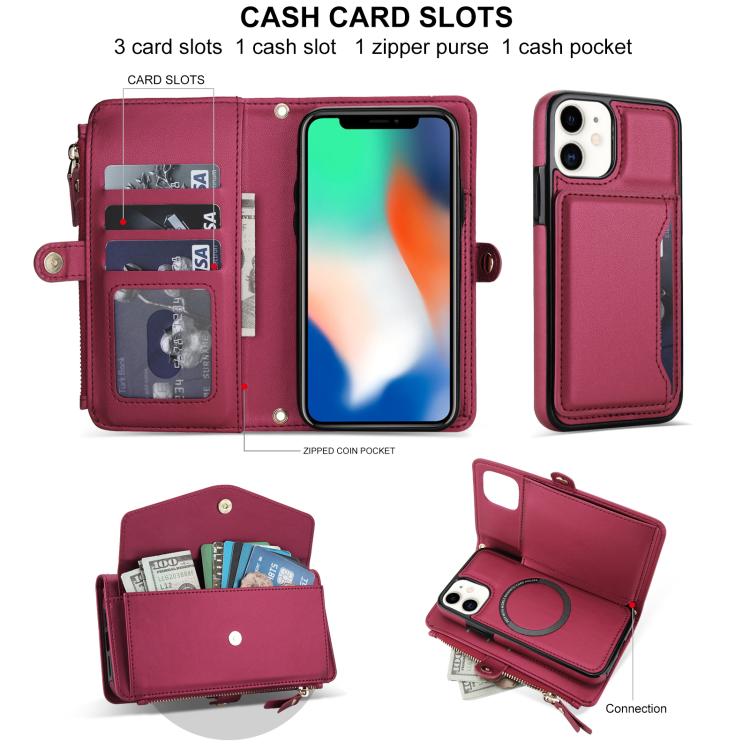 For iPhone 11 Multifunctional Wallet Detachable Leather Phone Case with Lanyard