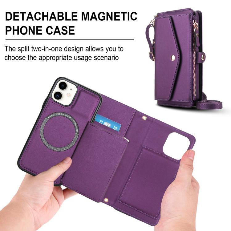 For iPhone 11 Multifunctional Wallet Detachable Leather Phone Case with Lanyard