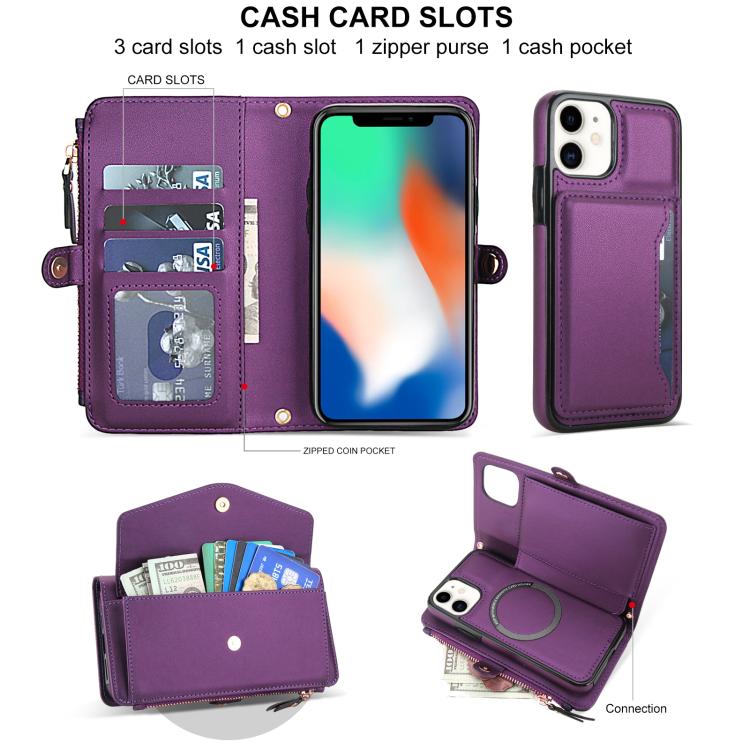 For iPhone 11 Multifunctional Wallet Detachable Leather Phone Case with Lanyard