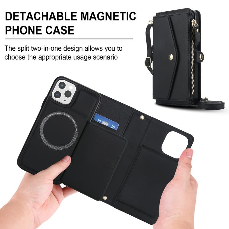 For iPhone 11 Pro Multifunctional Wallet Detachable Leather Phone Case with Lanyard