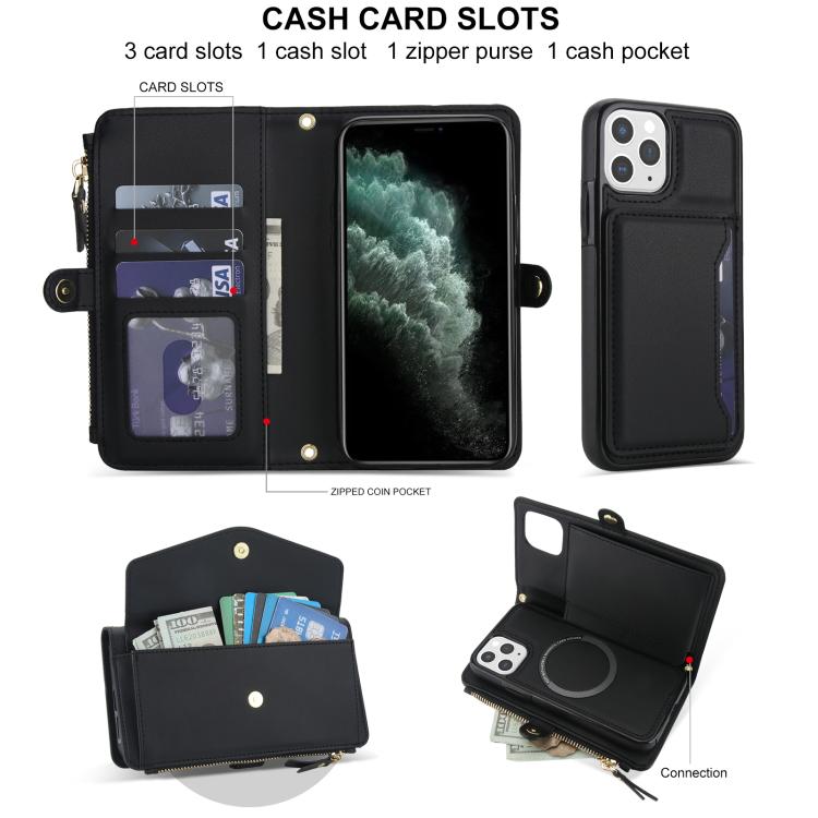 For iPhone 11 Pro Multifunctional Wallet Detachable Leather Phone Case with Lanyard