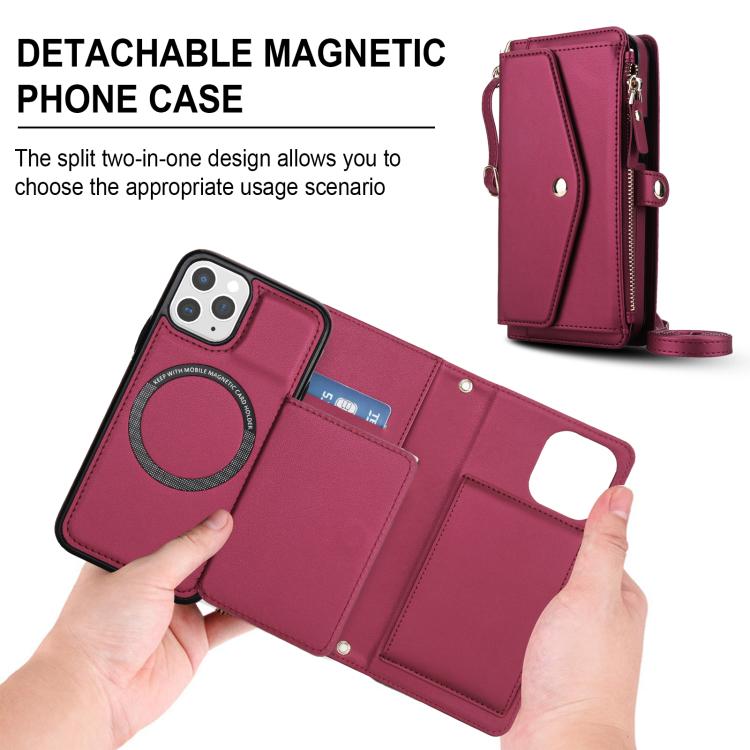 For iPhone 11 Pro Multifunctional Wallet Detachable Leather Phone Case with Lanyard