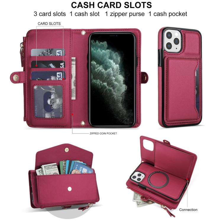 For iPhone 11 Pro Multifunctional Wallet Detachable Leather Phone Case with Lanyard