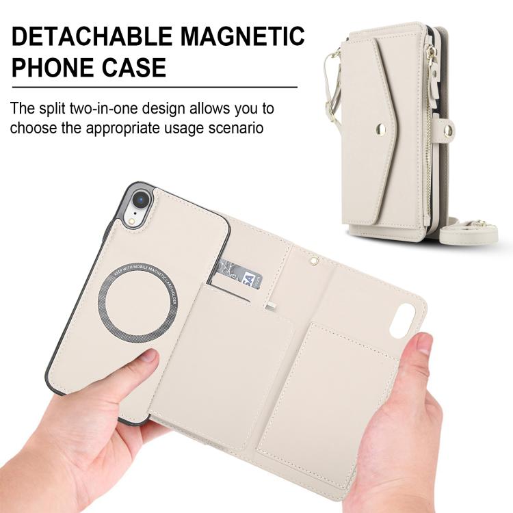 For iPhone XR Multifunctional Wallet Detachable Leather Phone Case with Lanyard