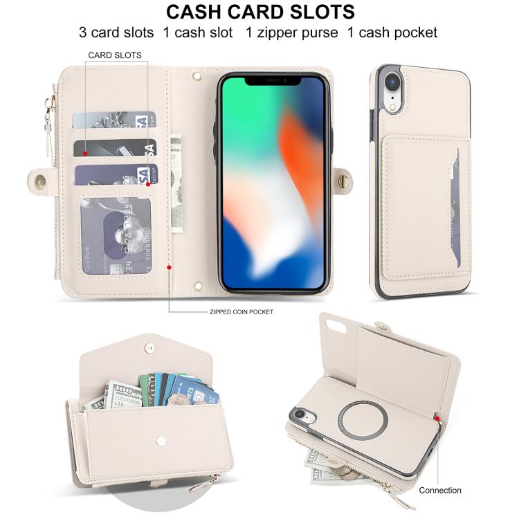 For iPhone XR Multifunctional Wallet Detachable Leather Phone Case with Lanyard