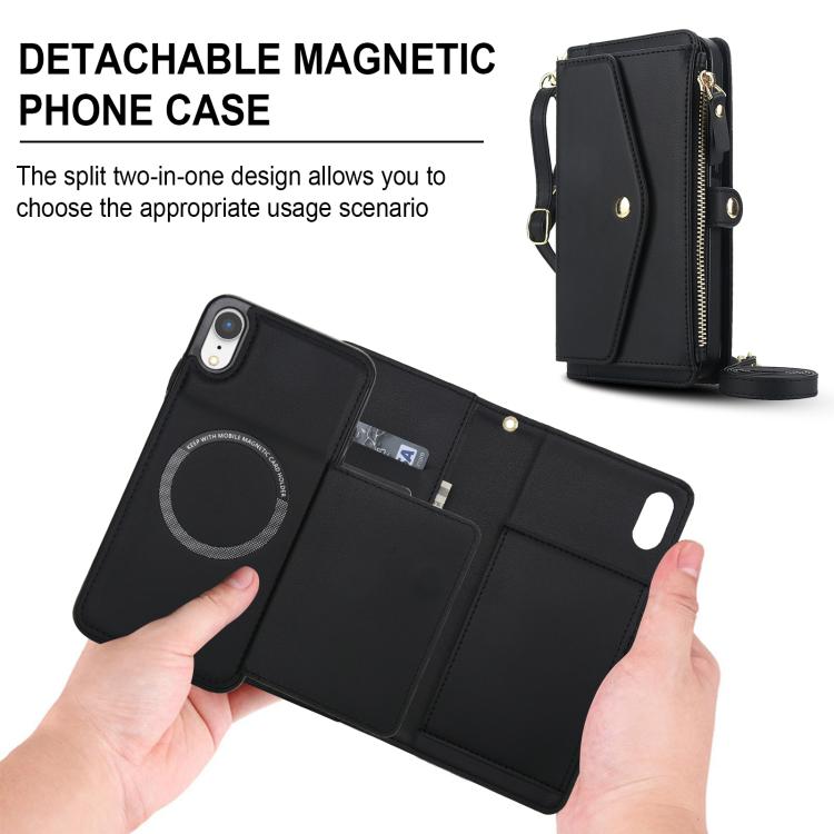 For iPhone XR Multifunctional Wallet Detachable Leather Phone Case with Lanyard