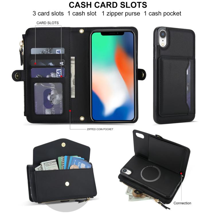 For iPhone XR Multifunctional Wallet Detachable Leather Phone Case with Lanyard