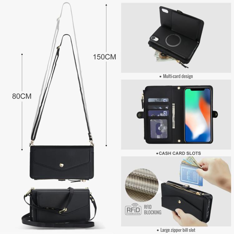 For iPhone XR Multifunctional Wallet Detachable Leather Phone Case with Lanyard