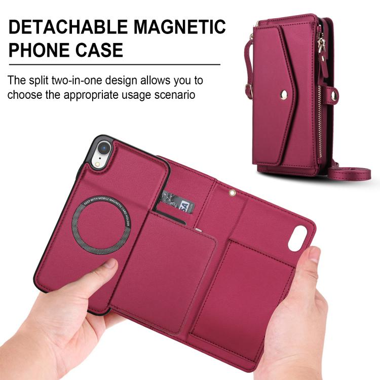 For iPhone XR Multifunctional Wallet Detachable Leather Phone Case with Lanyard