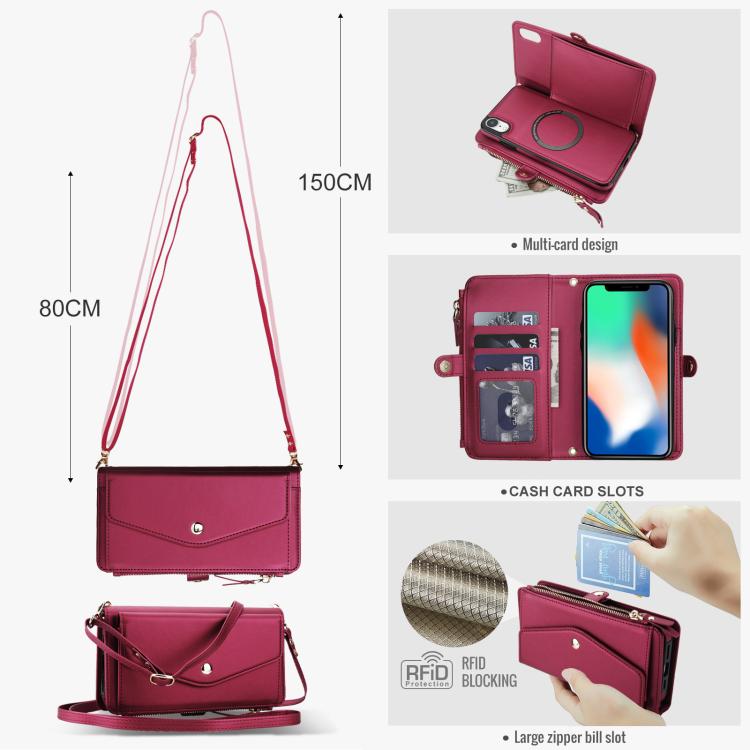 For iPhone XR Multifunctional Wallet Detachable Leather Phone Case with Lanyard