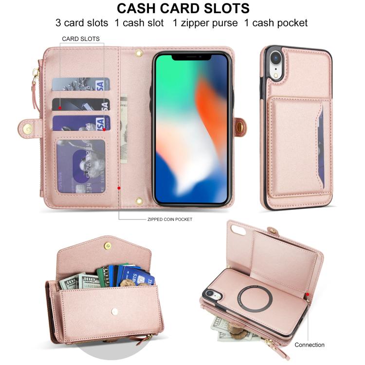 For iPhone XR Multifunctional Wallet Detachable Leather Phone Case with Lanyard