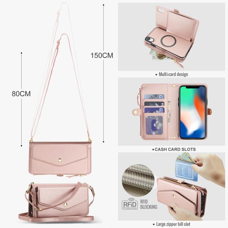 For iPhone XR Multifunctional Wallet Detachable Leather Phone Case with Lanyard