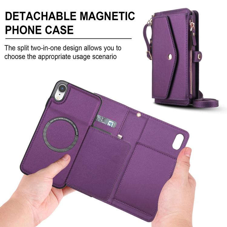 For iPhone XR Multifunctional Wallet Detachable Leather Phone Case with Lanyard