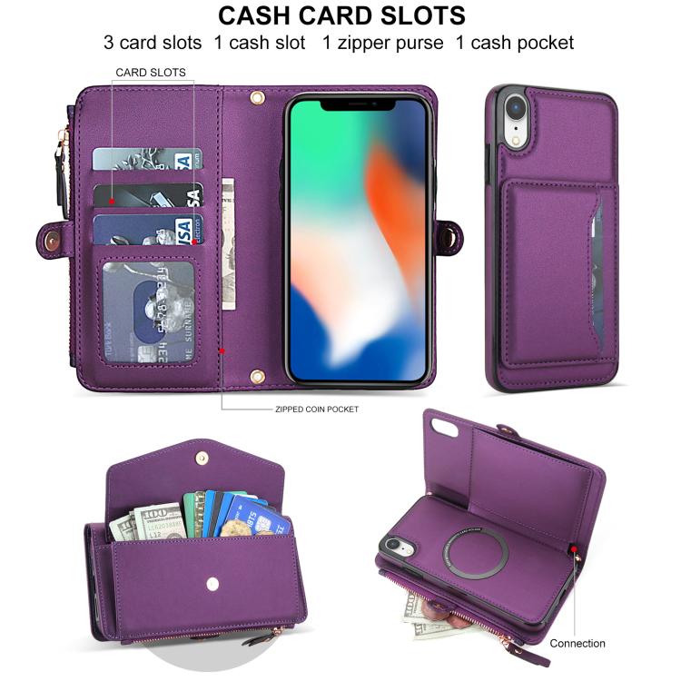 For iPhone XR Multifunctional Wallet Detachable Leather Phone Case with Lanyard