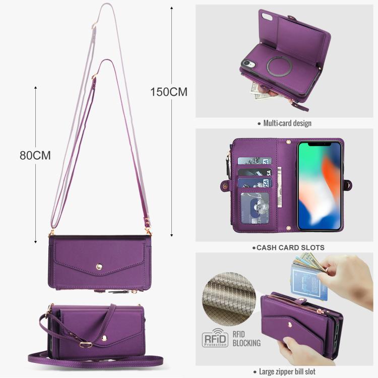 For iPhone XR Multifunctional Wallet Detachable Leather Phone Case with Lanyard