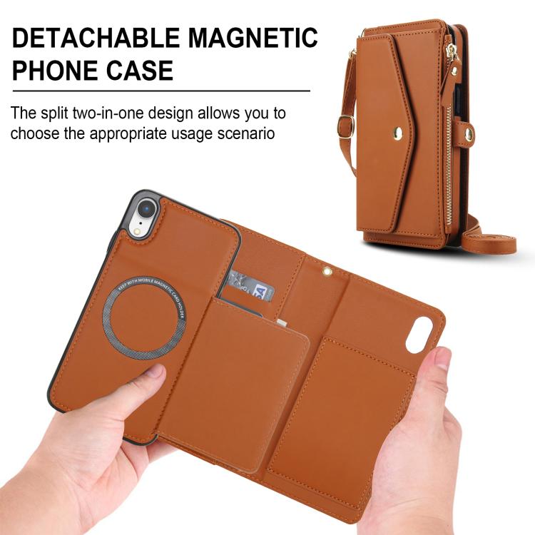 For iPhone XR Multifunctional Wallet Detachable Leather Phone Case with Lanyard