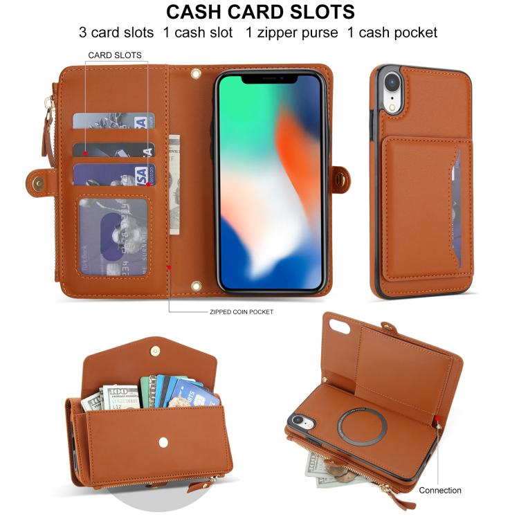 For iPhone XR Multifunctional Wallet Detachable Leather Phone Case with Lanyard