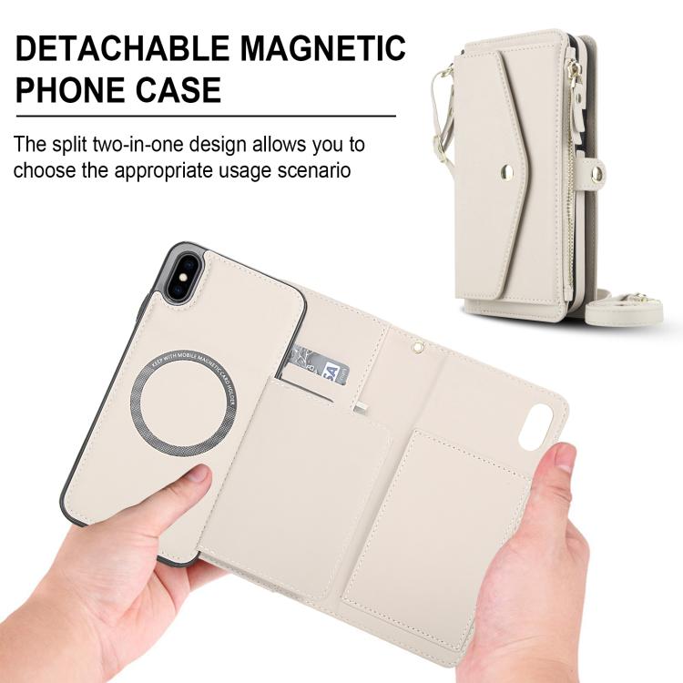 For iPhone XS Max Multifunctional Wallet Detachable Leather Phone Case with Lanyard