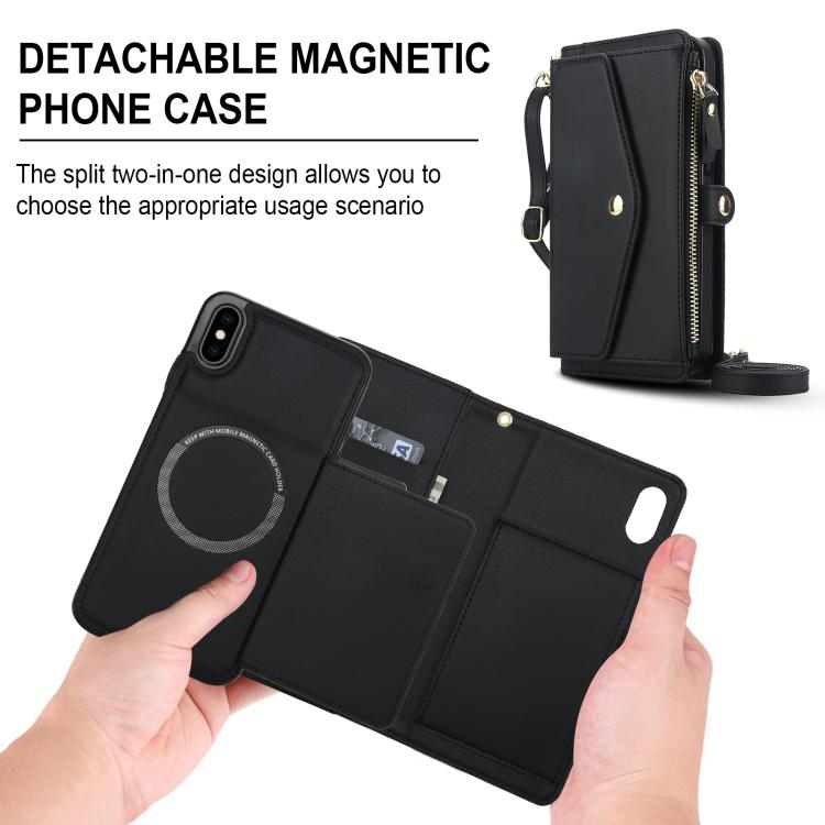 For iPhone XS Max Multifunctional Wallet Detachable Leather Phone Case with Lanyard