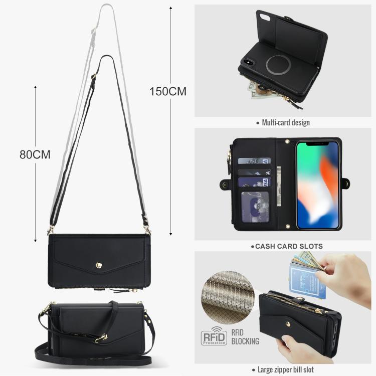 For iPhone XS Max Multifunctional Wallet Detachable Leather Phone Case with Lanyard