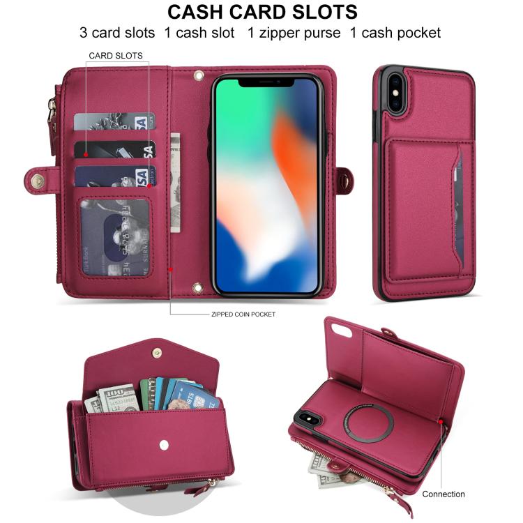 For iPhone XS Max Multifunctional Wallet Detachable Leather Phone Case with Lanyard