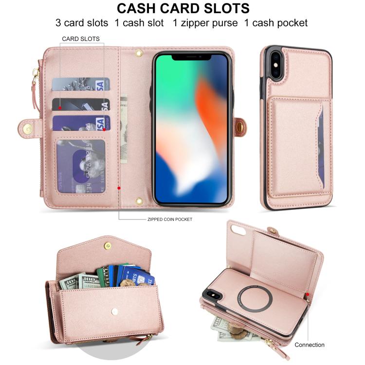 For iPhone XS Max Multifunctional Wallet Detachable Leather Phone Case with Lanyard