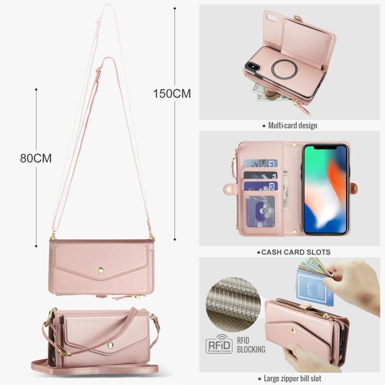 For iPhone XS Max Multifunctional Wallet Detachable Leather Phone Case with Lanyard