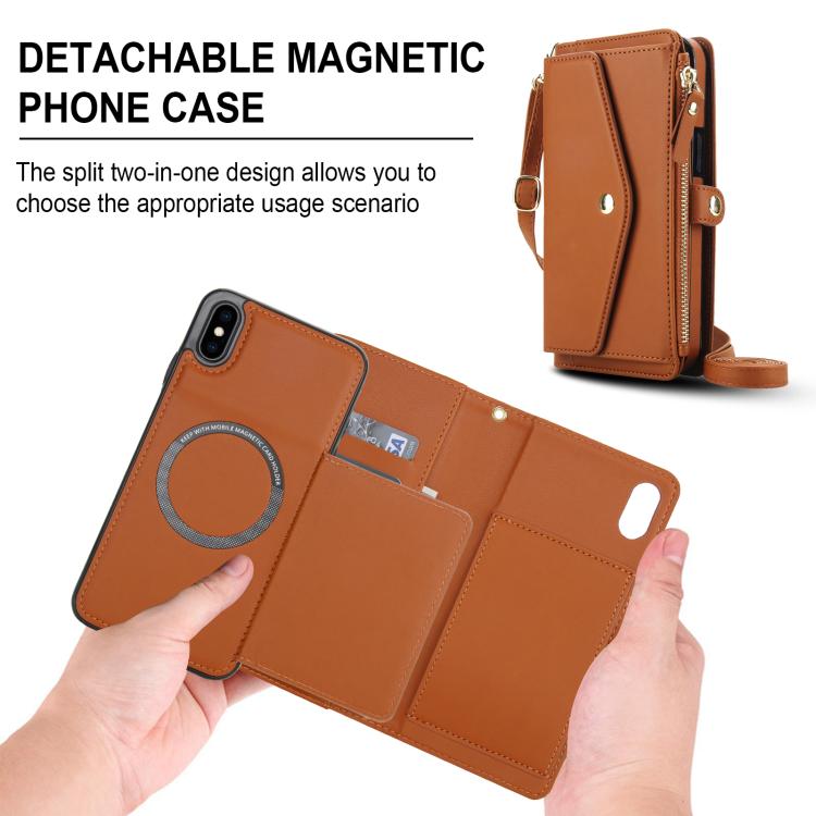 For iPhone XS Max Multifunctional Wallet Detachable Leather Phone Case with Lanyard