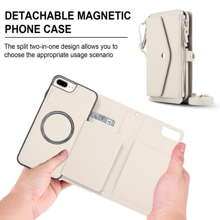 For iPhone 8 Plus Multifunctional Wallet Detachable Leather Phone Case with Lanyard