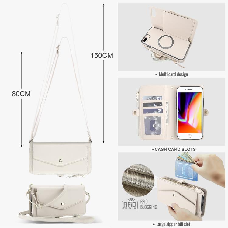 For iPhone 8 Plus Multifunctional Wallet Detachable Leather Phone Case with Lanyard